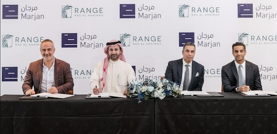 From left to right: Tariq Bsharat, Director of Strategy & Business Development; Abdulla Al Abdooli, Chief Executive Office of Marjan; Mohammed Asaria, Managing Director, Member of the Board of Range Developments; Riaz Sharif, Managing Director, Member of the Board of Range Developments (PRNewsfoto/Range Developments)