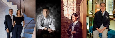 L-R: Paris-based design duo Bruno Moinard and Claire Bētaille of Moinard Bētaille; Asia’s 50 Best and Michelin-starred Chef and Krug Ambassade Vicky Cheng; Award-winning Hong Kong interior designer Joyce Wang; Hong Kong interior design legend Albert Kwan (PRNewsfoto/ACCELA PTE LTD)
