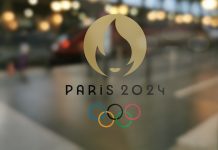 JO 2024, Étude Booking.com | 45 % des spectateurs non-Franciliens n’ont pas encore réservé leur logement May 03th 2024, Paris France. Logo of 2024 Summer @ Olympics on a window in a train station.