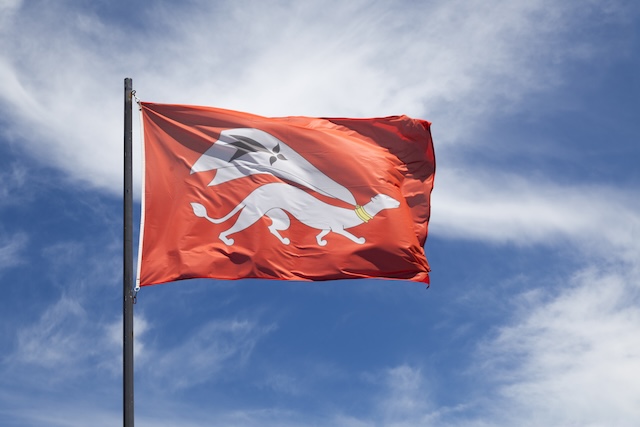 Flag of the city of Vannes waving in mid air @ credit Depositphotos