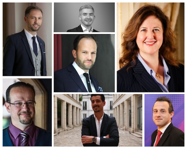 De haut en bas et de gauche à droite, Maxime Maze, Antoine Pinilla, Gabriel Lonca, Candice Barwell Nassar, Sébastien Pequeux, Julien Dives et Baptiste Mamoser