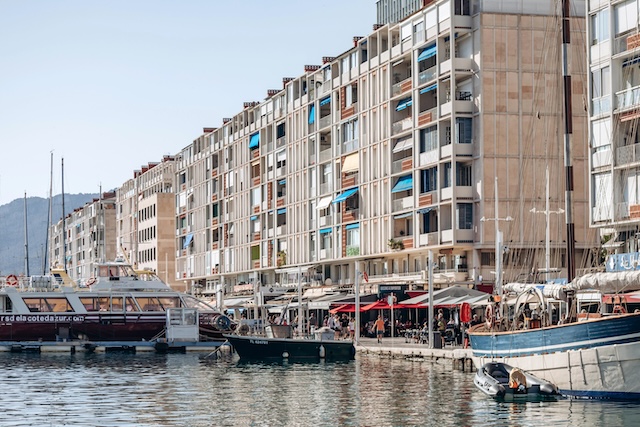 Toulon, France - July 10, 2024 : Constructivist buildings in Toulon on the seafront