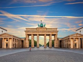 Brandenburg Gate or Brandenburger Tor at sunset, Berlin, Germany