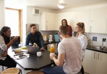 Conversion | À mi-chemin entre hospitality et logement socialisé, vers l’essor des « functional shared spaces » ? Students Relaxing In Kitchen Of Shared Accommodation