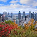 View over the skyline of the city of Montreal with fall colors, Quebec, Canada