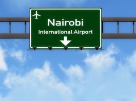 Nairobi Kenya Airport Highway Road Sign 3D Illustration