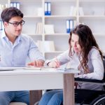 Disabled student studying and preparing for college exams